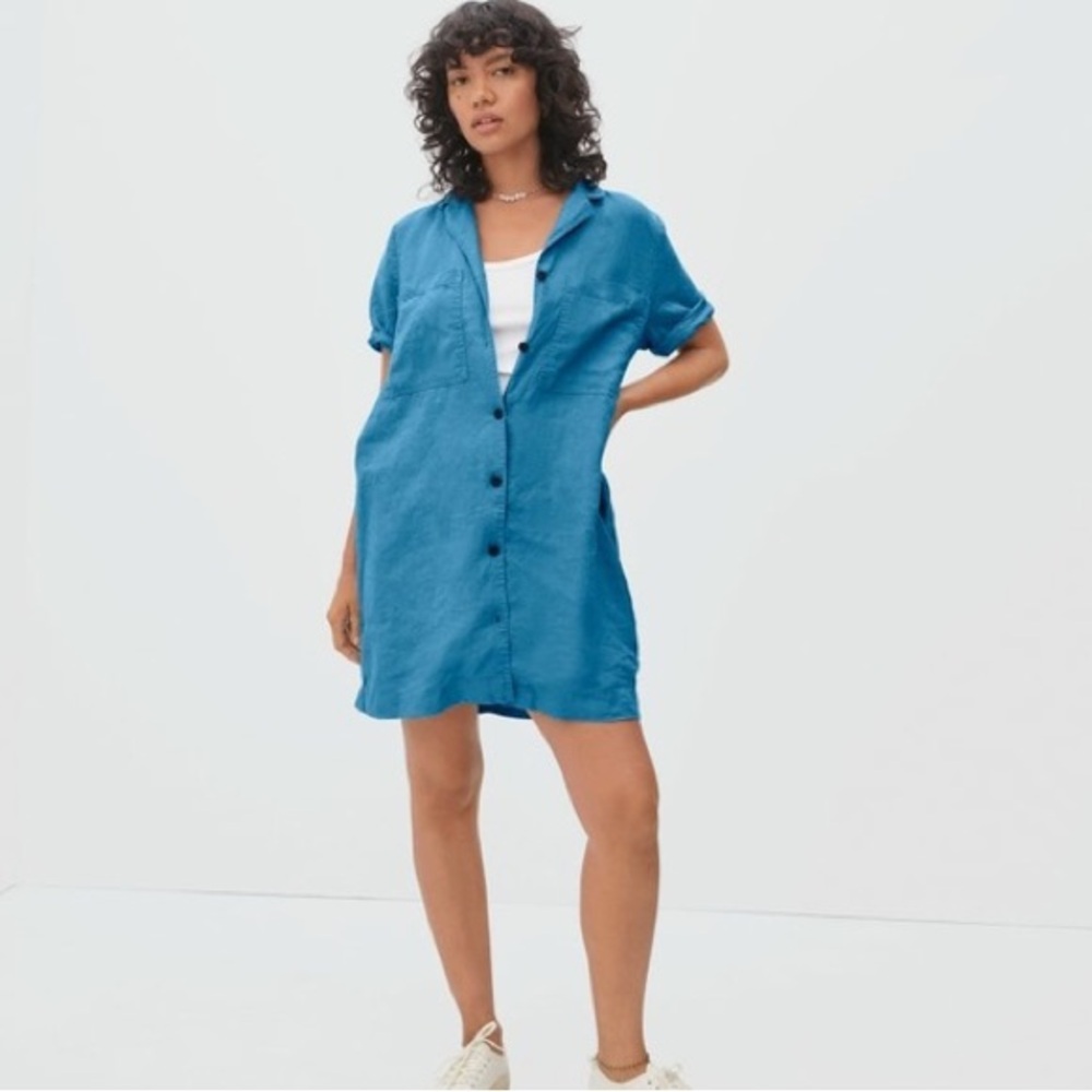 Everlane Blue Button-Front Mini Dress